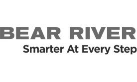 Gray text on a white background reads BEAR RIVER in bold uppercase letters, with Smarter At Every Step in smaller title case letters below—an example of our custom WordPress website designs.