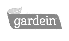 The Gardein logo features the brand name in lowercase white letters on a dark, leaf-shaped background with a stylized leaf graphic on the left—perfect inspiration for custom WordPress website designs focused on natural themes.