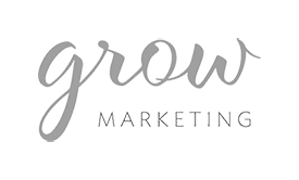 Gray text on a light background reads grow in elegant cursive, with MARKETING in uppercase sans-serif letters beneath it—perfect for showcasing custom WordPress website designs.