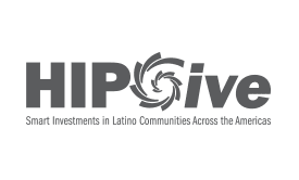 Logo with the text HIPGive featuring a circular swirl design in place of the letter G. Below it reads, Smart Investments in Latino Communities Across the Americas—perfect for custom WordPress website designs.