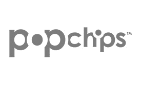 The image shows the popchips logo in lowercase, gray, bold letters with unique circular shapes forming the o and p—perfect inspiration for custom Wordpress website designs.
