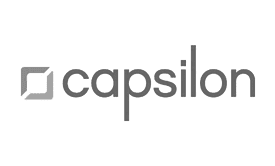 The CapSilon logo features a gray square with a cut-out corner, followed by the word "capsilon" in lowercase gray letters on a white background—perfect for showcasing custom Wordpress website designs.