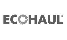 Gray logo that reads ECOHAUL, with the letter O replaced by a recycling symbol of three arrows forming a circle. Ideal for brands seeking eco-friendly appeal or custom Wordpress website designs. Registered trademark appears in the upper right.
