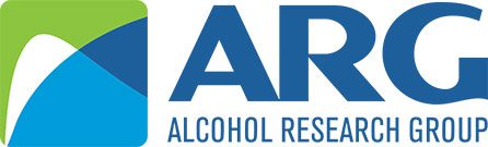 Logo for the Alcohol Research Group (ARG) with stylized green and blue design on the left and bold blue letters ARG above the words ALCOHOL RESEARCH GROUP in smaller blue text.